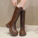 Retro Thick Sole Side Zipper Riding Boots High Boots Autumn New Style plus Size British Style for Women_vogvips.com