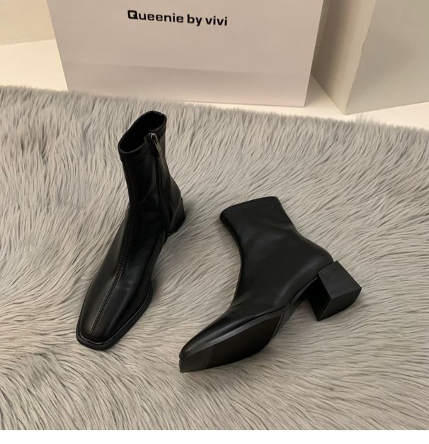 High-End White Martin Ankle French Style Short Spring Summer New Fleece-Lined Slim Boots For Women_vogvips.com