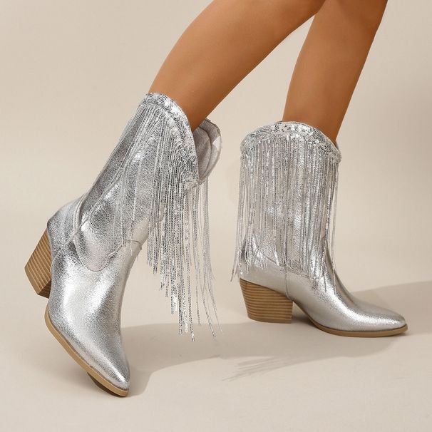 Cross-border European And American Fashion Women's Pointed Toe Height-increasing Ladies Autumn Winter Tassel Boots_vogvips.com