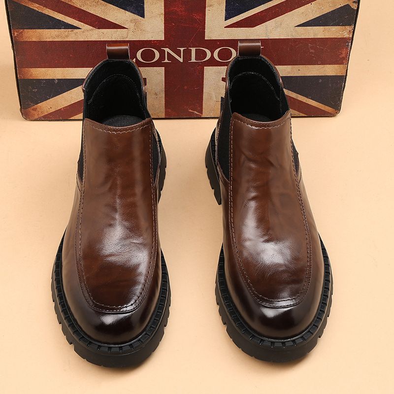Martin Boots Men's Sleeve Chelsea Brown Men's Boots Mid-Wind Casual Leather Boots_vogvips.com
