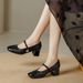 Soft Women's A Single Strap, New Autumn Winter Style, Medium Heel, Square Toe Mary Jane Cheongsam Leather Shoes With_vogvips.com