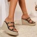 Large Size 2025 Summer New Style Open Toe Cool For Women, With Straight Rivets, High Woven Wedge Heels, Thick Soled_vogvips.com