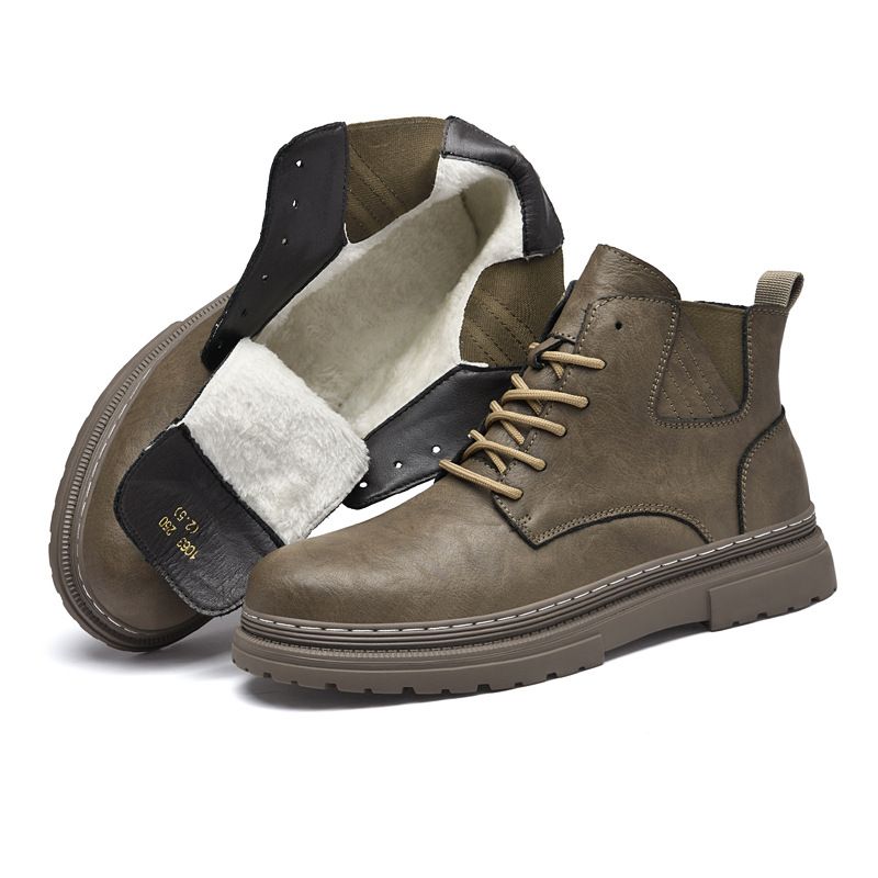 Large Size Thick-soled Tooling Martin Boots Men's Casual Hand-scratched Retro Velvet Snow Boots_vogvips.com