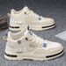 Men's High-Top Sneakers Breathable Casual Shoes With Thick Sole For Height Boost, Lightweight & Comfortable For Summer, Beige/Black_vogvips.com