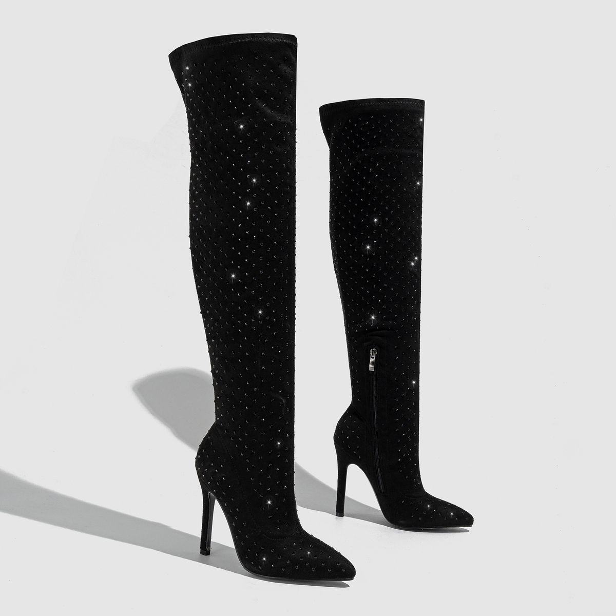 New Fashion Rhinestone Over-the-Knee High Boots Sexy Pointed Toe Side Zipper Comfortable Plus Size_vogvips.com