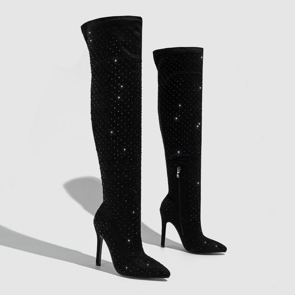New Fashion Rhinestone Over-the-Knee High Boots Sexy Pointed Toe Side Zipper Comfortable Plus Size_vogvips.com