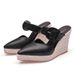 Women's Shoes New Summer Wedge Heel Thick Soles Baotou Slip On Shoes For Women With One Line Buckle High Heels Straw Braided Rope Soles Large Size_vogvips.com