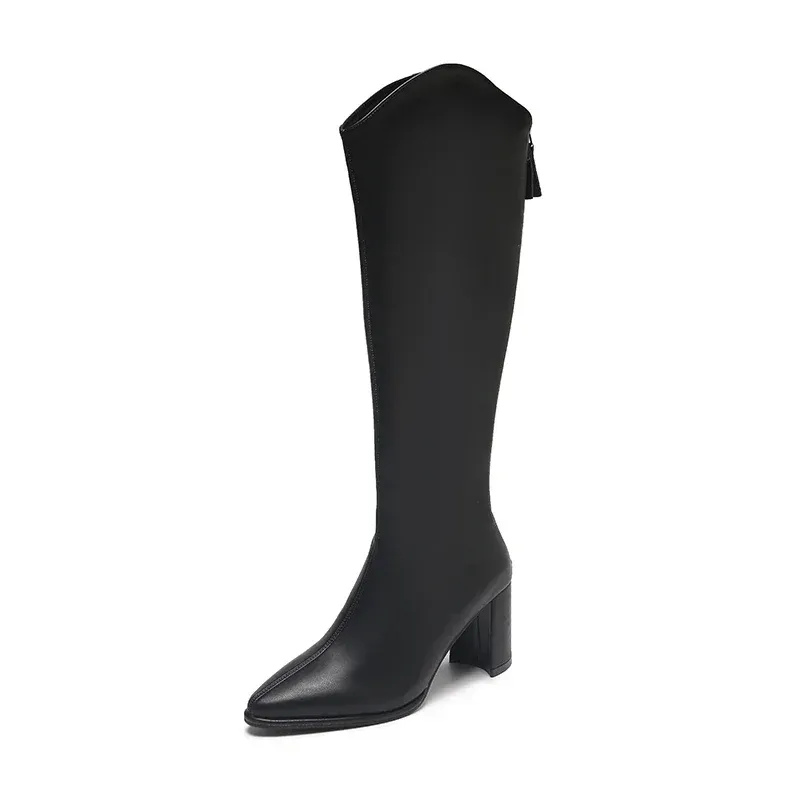 Plus Size 34-43 New Women Boots Zipper Thick High Heels Simple Thick High Heels Autumn Winter Boots Knee High Botas_vogvips.com