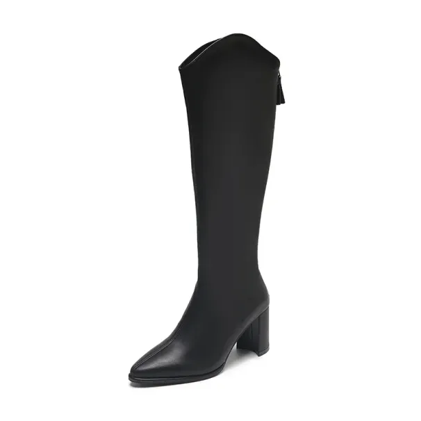Plus Size 34-43 New Women Boots Zipper Thick High Heels Simple Thick High Heels Autumn Winter Boots Knee High Botas_vogvips.com