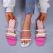 2026 Summer New Square Head Flat Bottom Woven Hollow Slippers Women's Large Size Color Matching Outside Wearing Beach Cool Slippers_vogvips.com