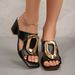 Women's Peep-Toe Slide Sandals – Stylish Casual Low-Heel Sandals With Metallic Accents Casual, Low Heeled, Metal Buckle, Niche Style Sandals_vogvips.com