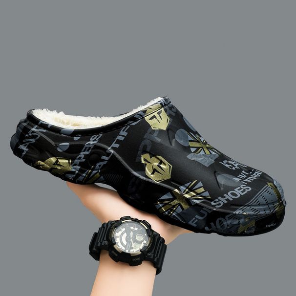 New Stylish Men Casual Slippers Big Size Winter Warm Home Slippers Non-Slip Male Cotton Shoes Waterproof Soft EVA Slippers 38-47_vogvips.com