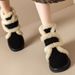 Warm non bulky frosted leather snow for women in winter, with plush cotton shoes, heels, short boots, thick soles, and_vogvips.com