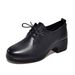 Round-toe Lace-up Women's Shoes 2025, Black Top-layer Cowhide, Chunky Heel Work Shoes, Soft Leather Loafers, Exclusive_vogvips.com
