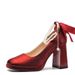 Women's Shoes Fairy Style Small High Heels For Women Thick Heels Red Square Toe Shallow Mouth Comfortable Single Shoes_vogvips.com