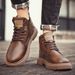 Autumn Casual Short British Style High-top Lace-up Leather Martin Boots Sports Men's Shoes_vogvips.com
