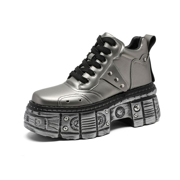 Heavy Metal Dark Rock Locomotive Boots Old Rivets Heightened Thick-soled Boots Thick-soled Heightened Cyberpunk Short Boots_vogvips.com