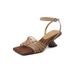 ~French Niche Design, Woven Square Exposed Toe, Straight Strap, Thick Heel, High Heels, Roman Sandals, Women's Summer_vogvips.com