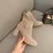 Short Suede Lined Single Boots Round Toe Large Size Autumn Winter New Red Wedding Shoes Chunky Heel High Heels Fashion_vogvips.com