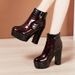 2025 Winter New British Style Chunky Martin For Women Patent Leather Embossed High Heel Thick Sole Small Size Waterproof_vogvips.com