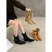 Korean-Style New Niche Design Retro French Short Small Square Toe Western Boots, Suede Mid-Calf Women's Boots_vogvips.com