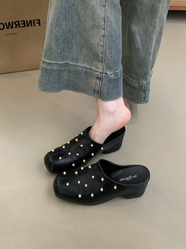 6CM Thick Sole Height-Increasing Retro Personality Studded Versatile Slip-On Mule Closed-Toe Slippers For Petite_vogvips.com