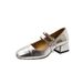 Vintage Versatile Silver Mary Jane For Women 2023 Spring And Autumn Thick Heel One-Strap Shallow Mid-Heel Single Shoes_vogvips.com