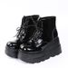 European And American Trade Thick-Soled Large Size Short-Tube Lace-Up Martin For Women Wedge Patent High Heel Thin_vogvips.com
