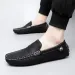 Men Olive Green Penny Loafers Shock Absorption Slip On Driving Shoes With White Stitching And Gold Accent_vogvips.com