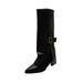 plus Size Women's Fashion Boots Autumn Export Leather Pointed Toe Stiletto Heel High Trouser Leg Buckle Shoes_vogvips.com