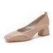 5230-1 Genuine Square-Toed Women's Chunky Hee High Hees, Leather Soft Soe, Fairy Gente Shoes, Evening Stye New_vogvips.com