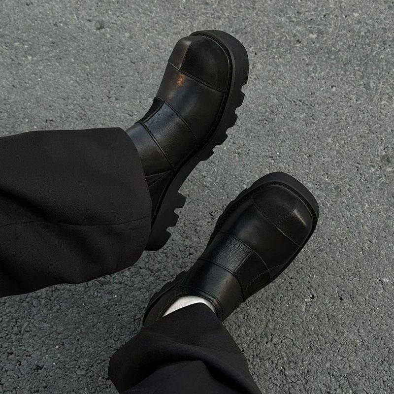 ShoeVault Beijiang Wolf Lazy Slip-On Thick-Soled Derby Men' Caual Square-Toe Britih Hong Kong Style Commuter Small Leather_vogvips.com