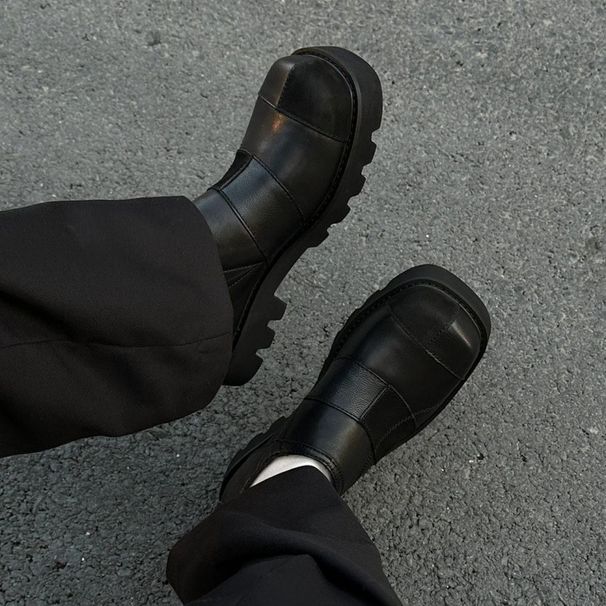 ShoeVault Beijiang Wolf Lazy Slip-On Thick-Soled Derby Men' Caual Square-Toe Britih Hong Kong Style Commuter Small Leather_vogvips.com