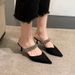 Grape Mom Style One-Strap Rhinestone V-Neck Pointed Toe High Heel Sandals Black Sexy Closed-Toe Half Mules Women's Shoes_vogvips.com