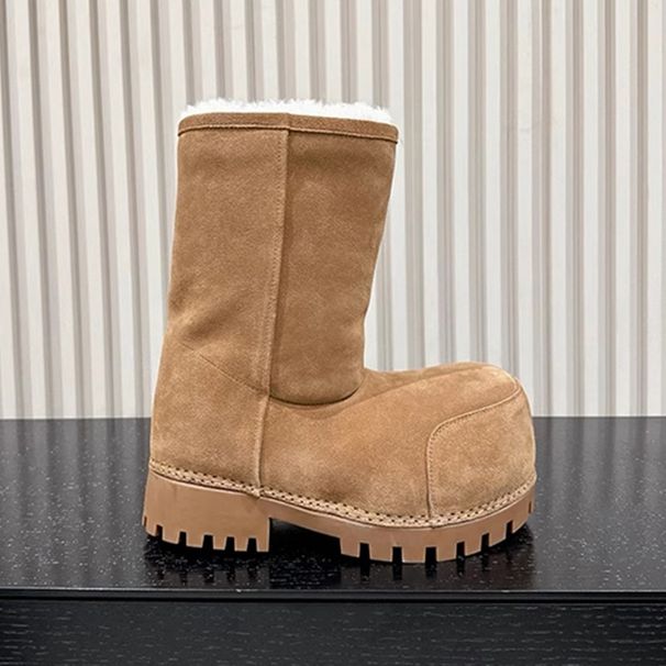 2024 New Women's Big Toe Snow Mid-Calf With Fleece Lining Thickened Non-Slip Furry Cotton Shoes Lamb Wool Warm Boots_vogvips.com