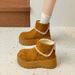 Lace Simple Heightening Snow Boots Women's Autumn Thick-soled Outer Wear Heightening Short Boots_vogvips.com