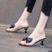 Women's Sandals With Bowknot, Fashionable Mid-heel Slip-on Slippers Outdoor Wear, 2025 New Model, Thin High Heel,_vogvips.com