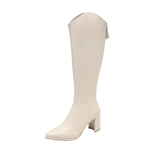 Long Barrel Autumn Winter Boots Knee High Botas Size 43 New Women Boots Zipper Thick High Heels Simple Thick High Heels Fashion_vogvips.com