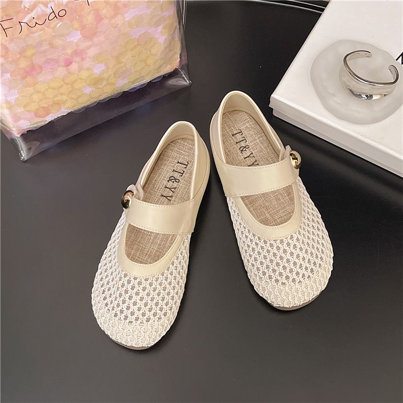 Mesh Hollow Single Shoes Fairy Fairy Style Temperament Shallow Mouth Flat Sole Single Shoes Fishing Net Shoes_vogvips.com