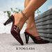 Ladies Burgundy High Heels Party Fashion Special Shaped Heels Pointed Diamond Buckle High Heel Sandals Women's Shoes_vogvips.com