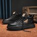 Men's Casual Leather Sneakers - Waterproof Slip-Resistant Soft Sole Oxford Shoes For Autumn & Spring (Khaki/Black)_vogvips.com