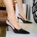 A European And American Style Pointed Toe Hollow Rhinestone Back Strap Single Shoes Thin Heel Women Shallow Mouth_vogvips.com