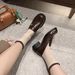 Women's Genuine Leather Loafers, Gold Buckle Block Heel Comfortable Slip-On Round Toe Casual Shoes For Fall_vogvips.com