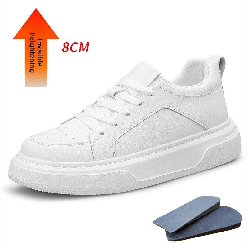 Men's Shoes Inner Height Increase Sports Casual Shoes Low-top Cowhide Surace Thick-soled Running Sports Small White Board Shoes_vogvips.com