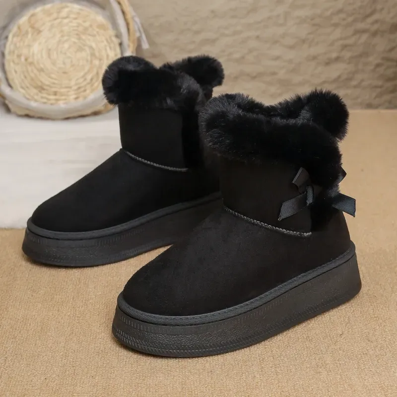 2025 Free Shipping Designer Winter New Snow Cotton Boots For Women, Bottom Butterfly Knot, Casual Thick Veet, Warm And_vogvips.com