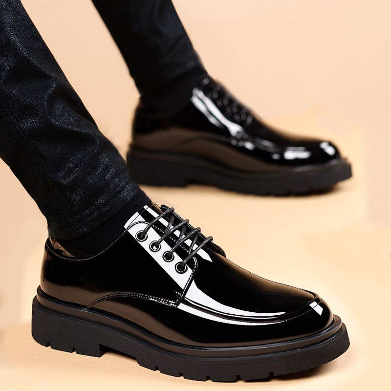 Spring Men Bright Leather Youth British Style Thick Sole Height Increasing Business Fancy Hair Stylist Dress Shoes Big_vogvips.com