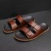 Mature Men's Real Leather Slippers Businessman Summer Outwear Slides Casual Anti Slip Breathable Beach Shoes_vogvips.com