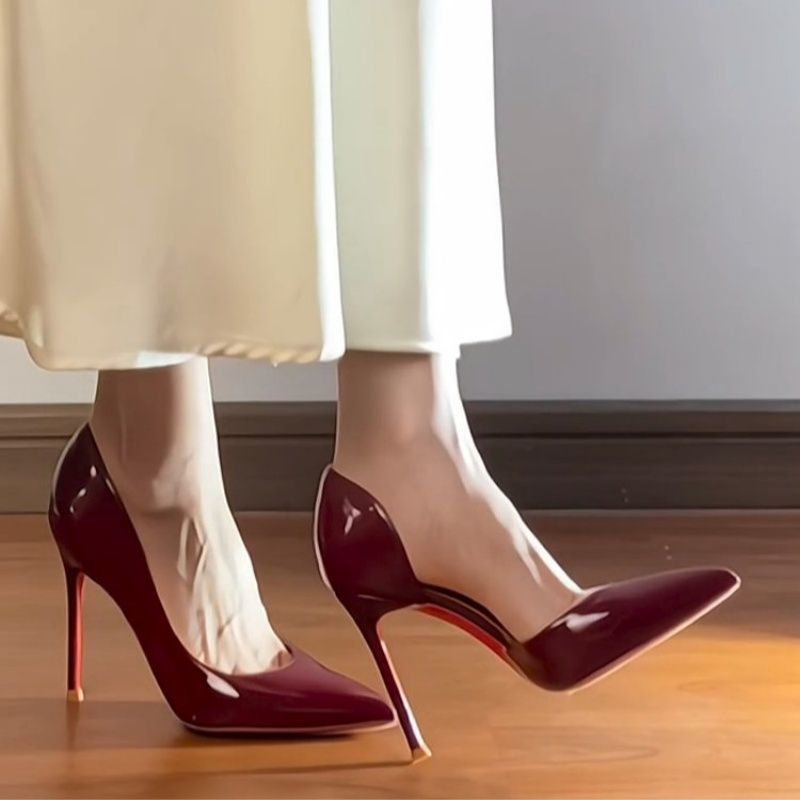 Women's Pointed Toe High Heel Pumps In Wine Red - Sleek Stiletto Office Dress Shoes With Side Cutout Wedding Shoes Single Shoes_vogvips.com
