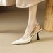 Pure Inside And Out! Elegant Pointed-toe High-heeled Sandals For Women, Summer Stiletto Leather Chain Closed-toe Shoes_vogvips.com