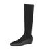 Women's Stretchy High-Cut Sock Boots With Hidden Heel Lift - Square Toe, Flat Sole, Slouchy Over-the-Knee Boots For Autumn/Winter_vogvips.com